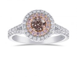 Argyle Fancy Brownish Pink Round Diamond Double Halo Ring (0.68Ct TW)